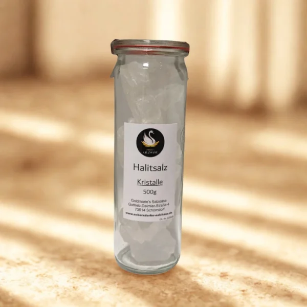 Halitkristalle 500g im Weckglas – Kristallsalz für Sole & Anwendungen | Goldmarie’s Salzoase