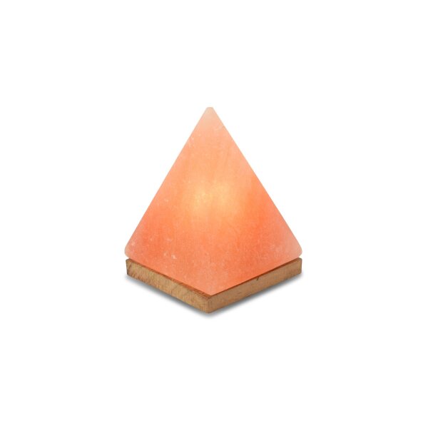 Salzkristall Pyramide beleuchtet ca. 17,5 cm – Salzlampe mit Holzsockel