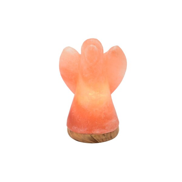 Salzkristall  Engel Lampe Rosa Kristallsalz  ca. 19 cm – Salzlampe mit Holzsockel