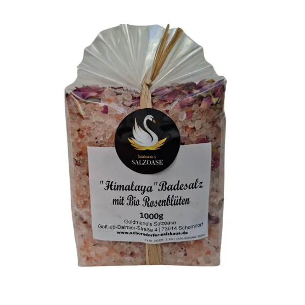 Himalaya Badesalz mit Bio Rosenblüten – Natursteinsalz 1000g