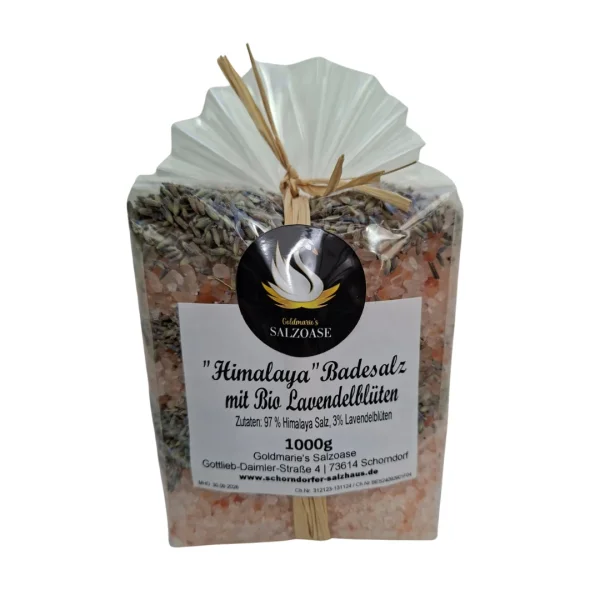 Himalaya Badesalz mit Bio Lavendelblüten – Natursteinsalz 1000g
