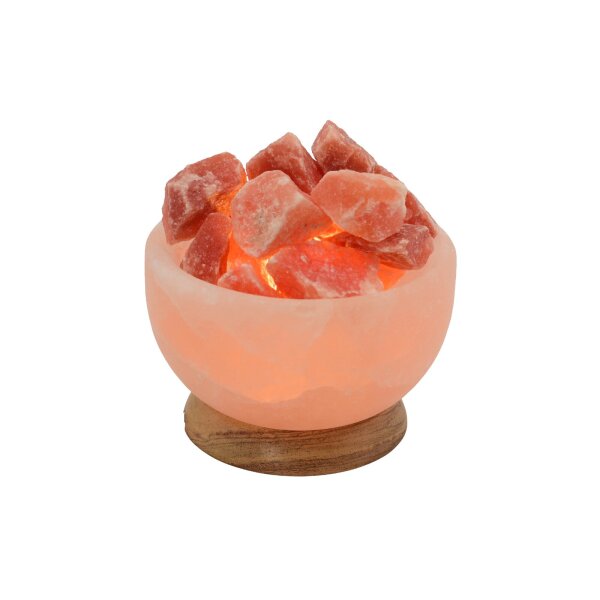 Salzkristallschale Rund – „Warm Glow Bowl“ Salzlampe mit Kristallsteinen