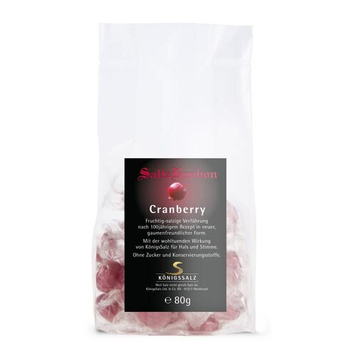 KönigsSalz SaltzBonbon Cranberry Tüte 80g – Zuckerfreie Halsbonbons ohne Aspartam