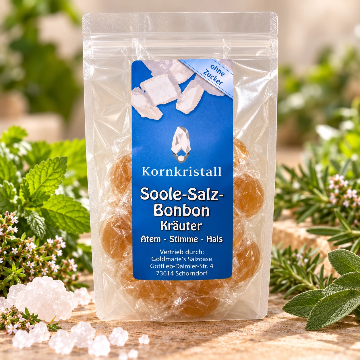 Kornkristall Sole-Salzbonbons Kräuter zuckerfrei